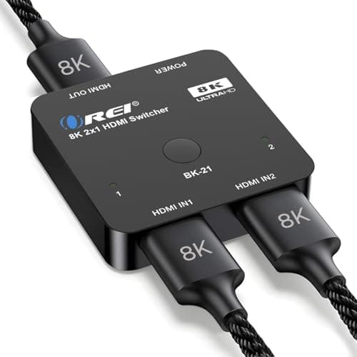 Commutateur HDMI OREI 8K 2x1 4K @ 120hz par OREI - Sélecteur HDMI automatique Commutateur haute résolution 48Gbos entre 2 entrées Préfet pour les jeux, PS5, Xbox,...