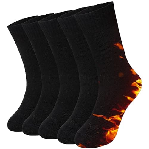 Josnown Womens Winter Boot Socks, 5 Pairs Thermal Warm Thick Cozy Crew Socks, Gift for Women, Sizes 5-10 (Black)