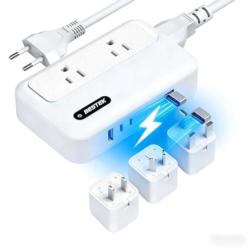Convertisseur BESTEK 220V à 110V avec USB C 35W, convertisseur de tension US vers Europe pour lisseur de cheveux, adaptateur secteur de voyage international avec 3 USB...