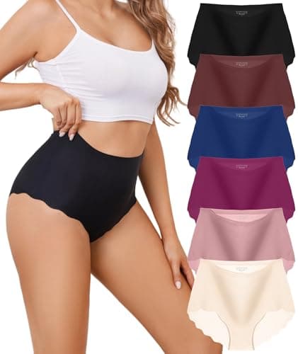 ALVEIATSS Sous-vêtements sans couture pour femme, taille haute, couverture complète, doux, invisibles, culottes respirantes (lot de 6)