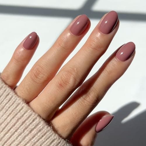 Glamnetic Press On Nails - Fall Mauve | Opaque Muted Blush Mauve Short Oval False Nails, Reusable Stick On Fake Nails with Glue | Salon Quality |...