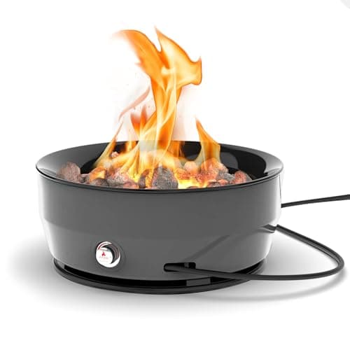 Large Outdoor Propane Gas Fire Pit 60,000 BTU/h, 24 inch with Lid - Modern Lake Country 800 Fire Bowl for Patio, Grey