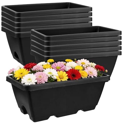 Haiabei 8Pcs Flower Window Box 14 Inch Planter Rectangle Plant Pot Herb Planters with Tray Herb Pots for Indoor Plants Large Flower Boxes for Bay...