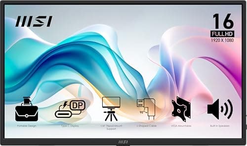 Moniteur portable MSI Pro MP165 E6, 15,6" FHD IPS 1080p, USB Type-C, Mini-HDMI, haut-parleurs intégrés, parfait pour PC, Mac...