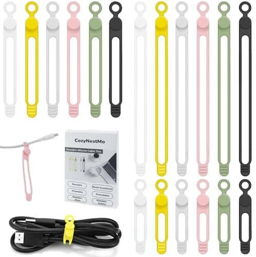 Reusable Silicone Cable Ties, Cord Organizer Ties for Charging Cables, Wire Organizers, Electrical Cords, Computer Wires, Data Cables for Home...