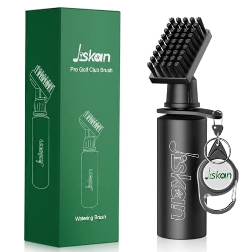 Jiskan Pro Golf Club Brush Cleaner with Retainer Clip and Squeeze Water Bottle 7.5 Inches Holds 4 Ounces of Water, Essentials Golf Accessories for...