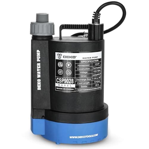Pompe à eau submersible DEKOPRO 1/3 HP 2450GPH Pompe utilitaire Pompe à eau de transfert électrique portable en thermoplastique avec cordon de 10 pieds pour baignoire de piscine...
