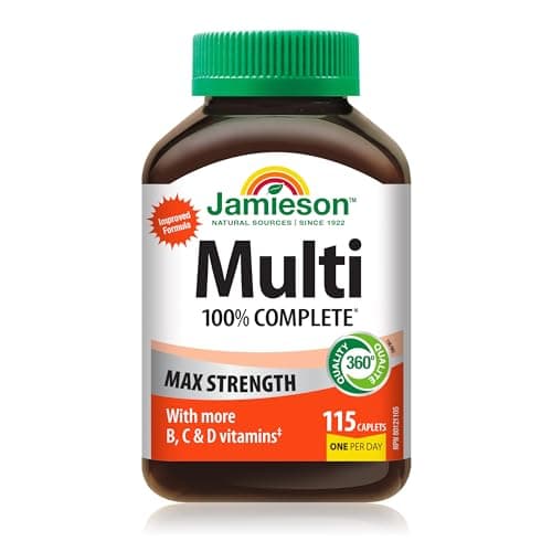 Multivitamines complètes à 100 % de Jamieson, force maximale, avec des concentrations plus élevées de vitamine B, de vitamine C et de vitamine D. ...