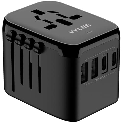 Adaptateur de prise de voyage universel international, adaptateur de prise de voyage européen 5 en 1 avec 3,5 A 2xUSB-A et 2xUSB C Wa...