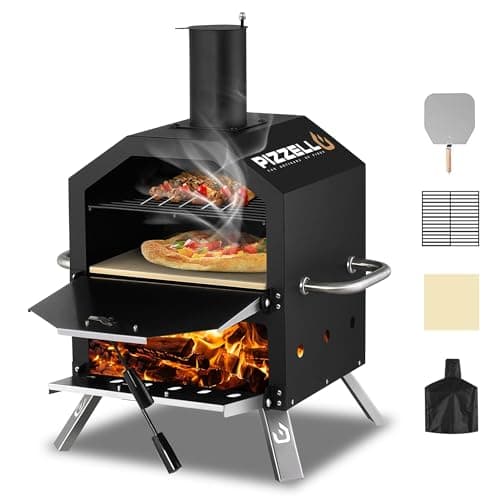 Pizzello Outdoor Pizza Oven Wood Fired 2-Layer Pizza Ovens 12" Outside Pizza Maker with Stone, Pizza Peel, Cover,Removable Cooking Rack for Camping...