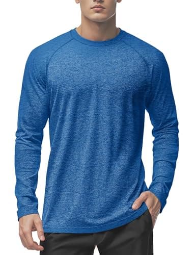 MAGCOMSEN Chemises UPF 50+ pour Hommes T-Shirt à Manches Longues léger d'entraînement Chemise SPF à séchage Rapide pour Hommes T-Shirt de pêche de Natation athlétique Bleu Moyen, L