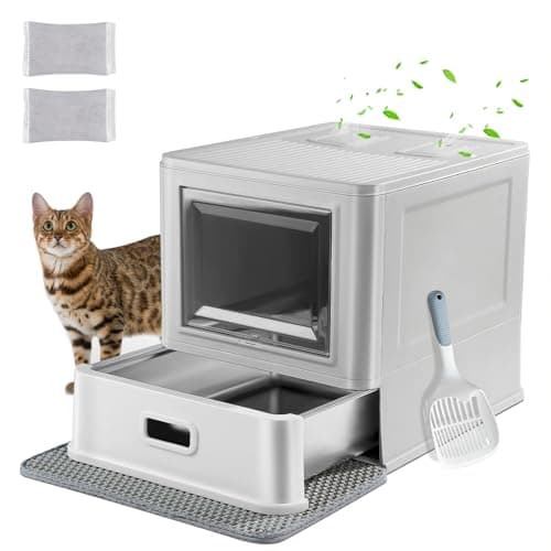 Bac à litière pour chat fermé en acier inoxydable Marchul avec couvercle et tiroir, XL extra large pour chats d'intérieur, bac à litière pour chat recouvert de métal, déflecteurs pour...