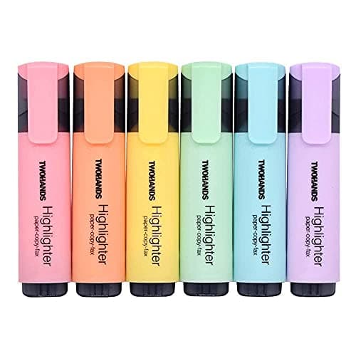TWOHANDS Highlighter,Chisel Tip Marker Pen,6 Assorted Pastel Colors,H2007