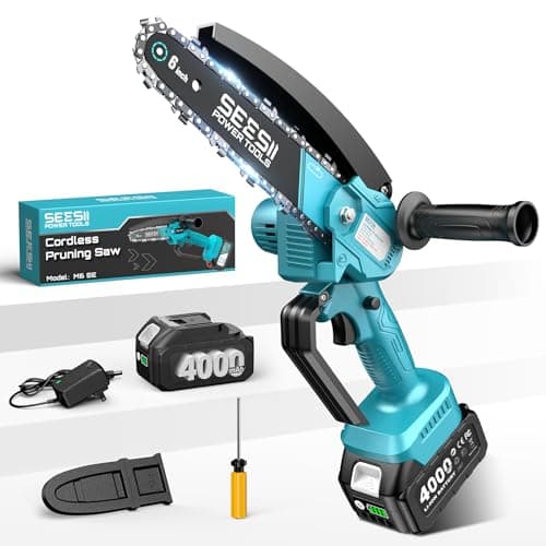 SEESII Mini Chainsaw 6 Inch: Electric Chainsaw with 4000mAh Battery - 800W Motor for Quick Work -Cordless Saw for Branch Cutting, Camping &...