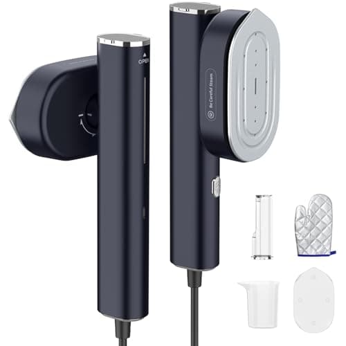 Défroisseur vapeur Hulmay, cuiseur vapeur portable 1200 W pour voyage, mini fer à vapeur 2 en 1 avec chauffage 10 s et réservoir amovible, petits vêtements...