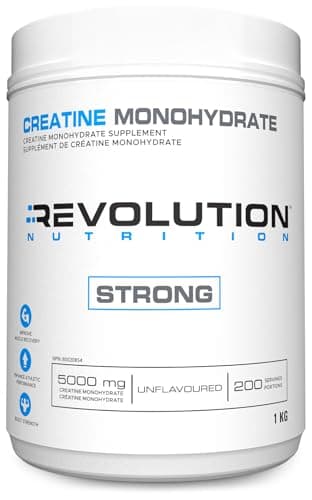 Revolution Nutrition Creatine Monohydrate 1kg, Pure unflavoured, Increases Muscle Performance, Boosts Energy and Supports Recovery, 200 Servings