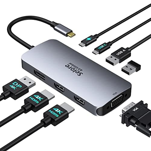 Selore USB C Docking Station for Laptop, 8-in-1 USB-C Hub, 4-Display Docking Station Dual HDMI Monitors with 2×HDMI+VGA+DP, PD,USB-A/C, 4K@60Hz...