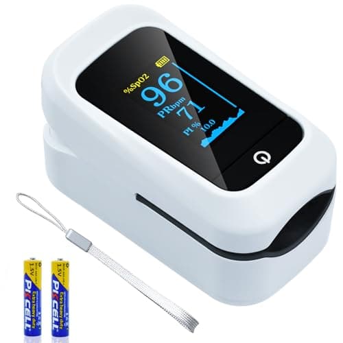 PULSE OXIMETER, Fingertip Pulse Oximeter with Color Display, Includes 2 AAA Batteries, Lanyard and User Manual for Gym, Hiking, Aviation and Home...