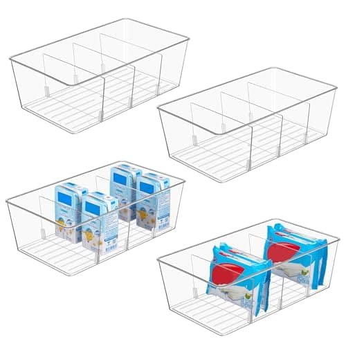 Prix ​​le plus bas en 30 jours | Vtopmart Lot de 4 bacs de rangement pour aliments, bacs en plastique transparent pour garde-manger, cuisine, réfrigérateur...