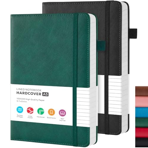 2 Pack Lined Journal Notebook for Work, A5 Medium Size (5.7'' x 8.4"), for Women Men Travelers Writing, Leather Hardcover, 100GSM Thick Paper,...