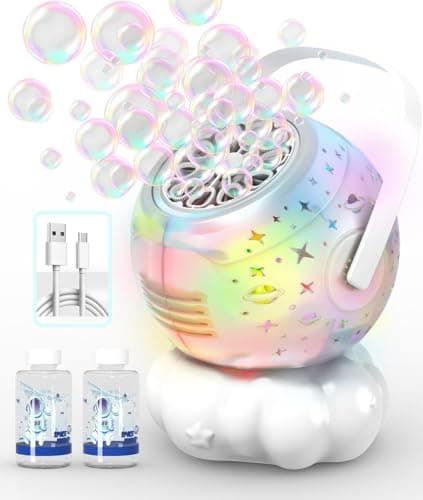 Machine à bulles rechargeable - Lumière RVB 7 couleurs, capacité de 600 ml, charge USB-C 1200 mAh, conception de grosses bulles - Machine à bulles pour enfants, tout-petits, Pâques,...