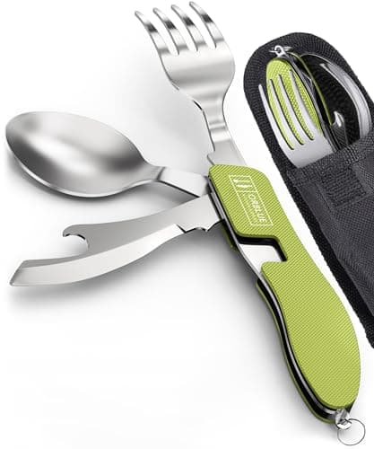 Orblue 4-in-1 Camping Utensils, 2-Pack, Portable Stainless Steel Spoon, Fork, Knife & Bottle Opener Combo Set - Travel, Backpacking Cutlery...