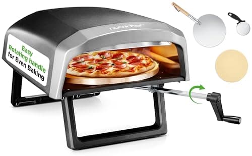 Nutrichef Outdoor Pizza Oven with 360° Rotating Pizza Stone | Adjustable Heat Control | Includes Pizza Peel, Pizza Cutter, Stone, Cover, & Hose |...
