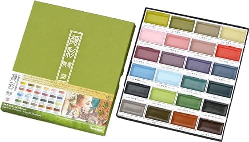 Kuretake GANSAI TAMBI Peinture aquarelle 24 couleurs Set II « Art nouveau », qualité professionnelle, pour artistes débutants, enfants, adultes, fabriquée au Japon