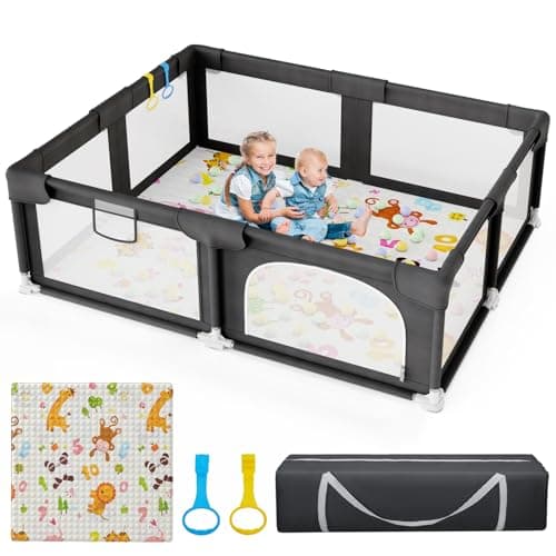 Palopalo Black Baby Playpen with Mat Playpen for Babies and Toddlers 71×59 Inch Large Play Yard With Gate Baby Fence Ball Pits Toddler Indoor...