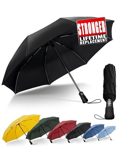 Chakipee Parapluie compact de voyage coupe-vent - Parapluies automatiques portables pour la pluie, parapluie pliant pour hommes et femmes, tissu 210T portable 97 cm...