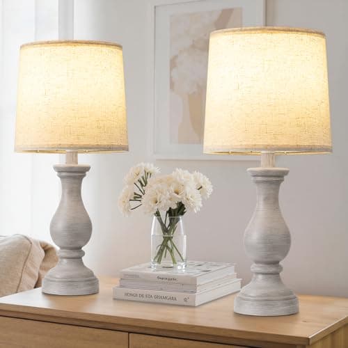 Fenmzee Vintage Table Lamps Set of 2 - Rustic Bedside Lamp with Linen Shades, 22" Nightstand Lamps for Bedroom Bedside Desk, Living Room and Table...