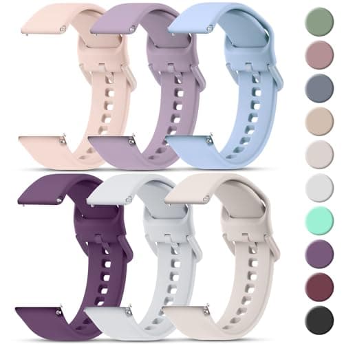 TEWIN Lot de 6 bracelets de montre en silicone, bracelet de montre de rechange en silicone souple à dégagement rapide 20 mm 22 mm pour femmes et hommes (bleu ciel + violet clair + rose +...