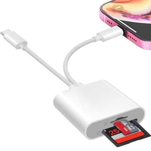 Denlane SD Card Reader for iPhone iPad Mac, USB C &Lightning Dual Connector, Digital Camera Adapter to iPhone, Hunting Trail Camera Memory Card...