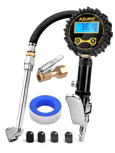 AZUNO Digital Tire Inflator with Pressure Gauge, 200 PSI, Heavy Duty Air Compressor Accessories, w/Rubber Hose Lock on Air Chuck and Quick Connect...