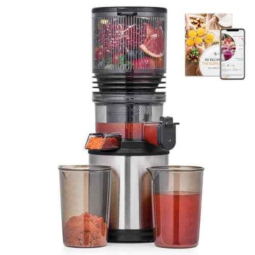 Cold Press Juicer Machine with 6" Extra-Wide Feed Chute,Triple Stainless Steel Filter,Quiet DC Motor,Easy to Clean,Slow Masticating Juicer High...