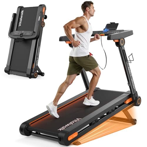 Vitalwalk Foldable Treadmill with 20% Auto Incline, Commercial 49"x18" Wide Running Belt, 10MPH, 3.5HP Brushless, Walking Pad Treadmill for Home,...