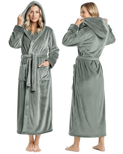 NY Threads Women's Fleece Hooded Bathrobe Plush Long Robe (X-Large, Steel Grey)