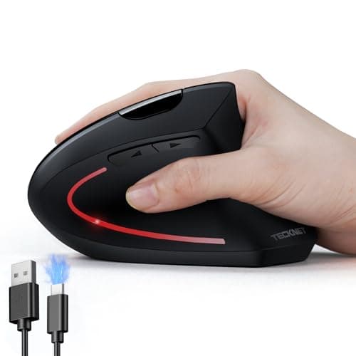 TECKNET Ergonomic Mouse, Rechargeable Vertical Ergo Mouse Wireless, Silent 2.4GHz 6 Buttons Optical Carpal Tunnel Mouse, 5 Adjustment Levels, Up to...