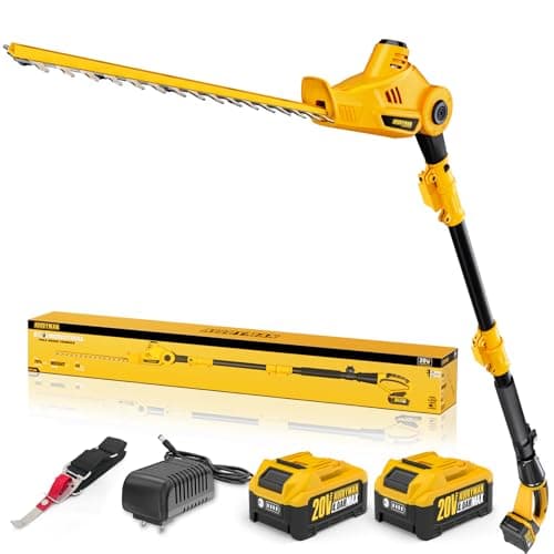 Taille-haie à perche sans fil Alloyman 20 V, taille-haie à perche étendue à double lame de 16 pouces avec 2 paquets de batteries et de chargeur de 2,0 Ah, haie de 8 pieds télescopiques...