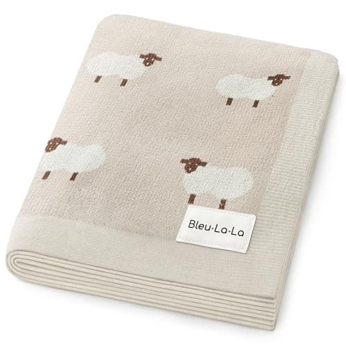 Collection Bleu La La Whimsy - 100 % coton de luxe, douce, confortable, légère, couverture de réception pour nouveau-nés et bébés garçons et filles (01 - mouton -...