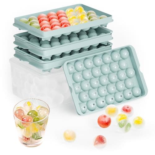 Round Ice Cube Trays with Lid and Bin - 3 Stackable Trays Small Circle Ice Maker Molds for Freezer, 99pcs Round Ice Balls for Chilling Whiskey,...