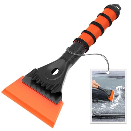 TidyBliss Grattoir à glace pour pare-brise de voiture, lame en TPU de 12,7 cm de large, anti-givre avec poignée ergonomique en mousse pour fenêtre en verre de camion SUV (Orange)