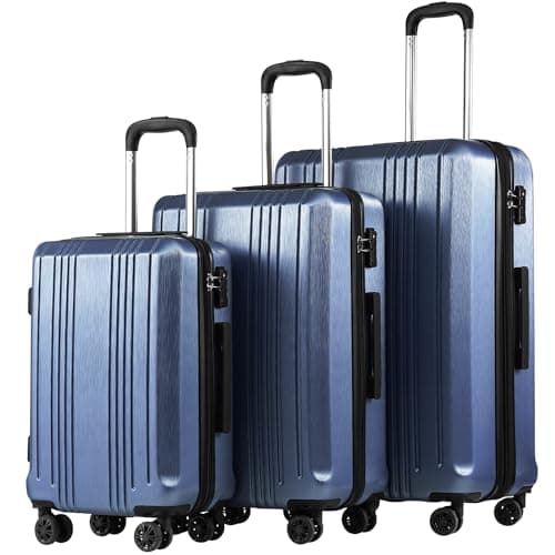 Coolife Valise extensible pour bagages PC + ABS avec serrure TSA Spinner 20"24"28" (bleu glacier, ensemble de 3 pièces)