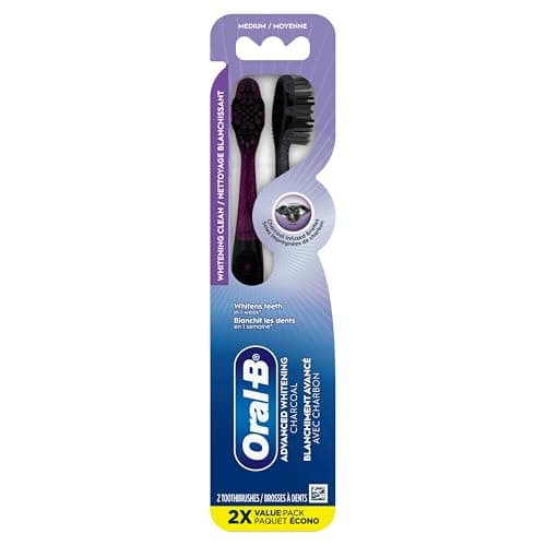 Oral-B Advanced Whitening Charcoal Toothbrushes, Medium, 2 Count