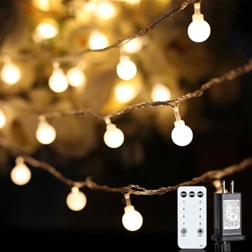 Guirlande lumineuse globe 59 pieds 100 LED à brancher avec minuterie à distance, petites lumières globe givrées connectables pour chambre à coucher, mariage, arbre de Noël...