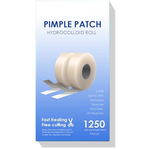Pimple Patches for Face (1250 Count), Waterproof & Cut-to-Size Hydrocolloid Roll Tape, Absorb Gunk, Fast Healing & Hypoallergenic, Acne Patches...