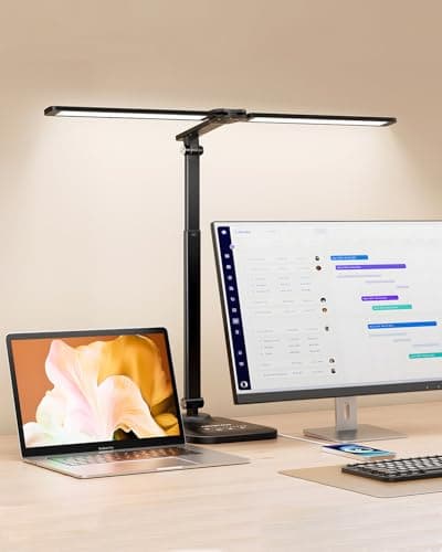 LED Desk Lamp for Office Home, Double Head Height Adjustable Desk Light with 50 Lighting Modes, Eye-Caring Architect Table Light for Reading,...