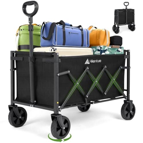 Hikenture Wagon Cart Foldable, Ultra-Compact Small Utility Folding Wagon, Heavy Duty Grocery Cart with All-Terrain Wheels, Portable Collapsible...