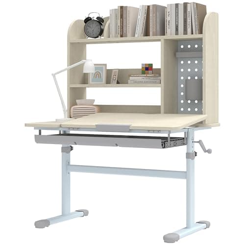 Bureau pour enfants Qaba, bureau d'étude pour enfants réglable en hauteur avec bureau incliné de 0 à 45°, rangement, tiroir, panneau perforé, bureau d'ordinateur pour étudiant, table d'écriture pour...