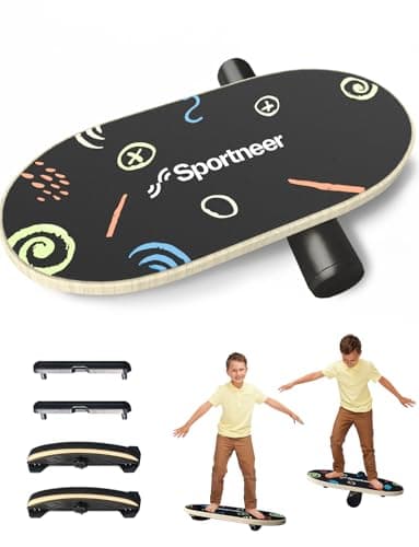 Sportneer Balance Board Planche oscillante en bois pour enfants avec bouchons réglables, entraîneur d'équilibre sûr et robuste, planche d'équilibre pour enfants de 3 à 5 ans, 6 à 12 ans